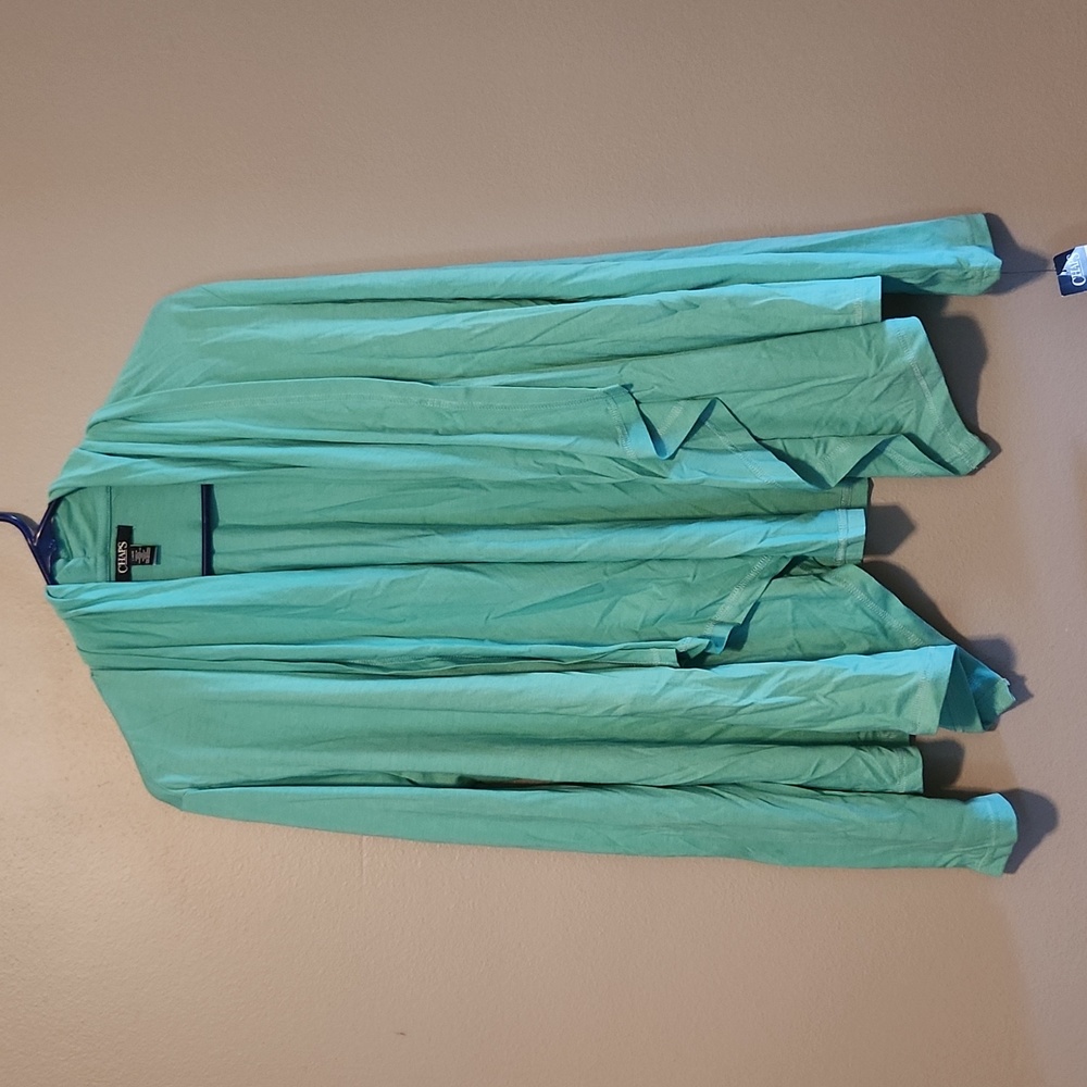 Chaps Open Knit Cardigan Light Turquoise Long Sleeve